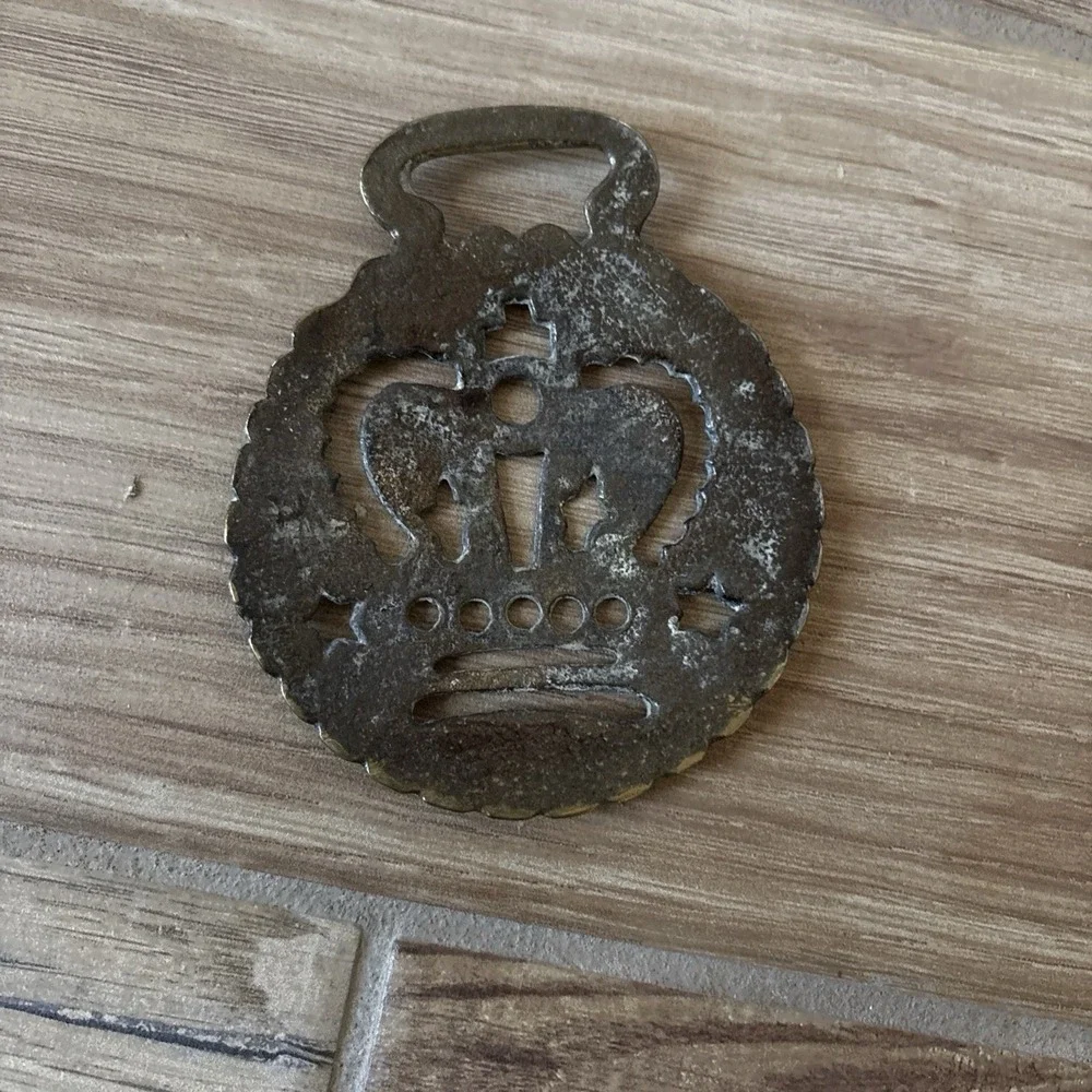 Brass Horse Medallion Antique English Victorian Crown Star Pierced Show Parade